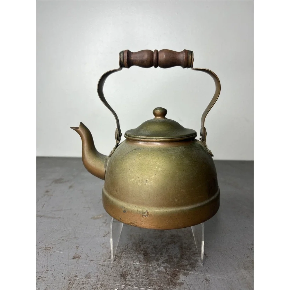 VTG Heritage Tagus Copper Brass Tea Pot Kettle R-51 Wood Handle Portugal Patina - Picture 1 of 12